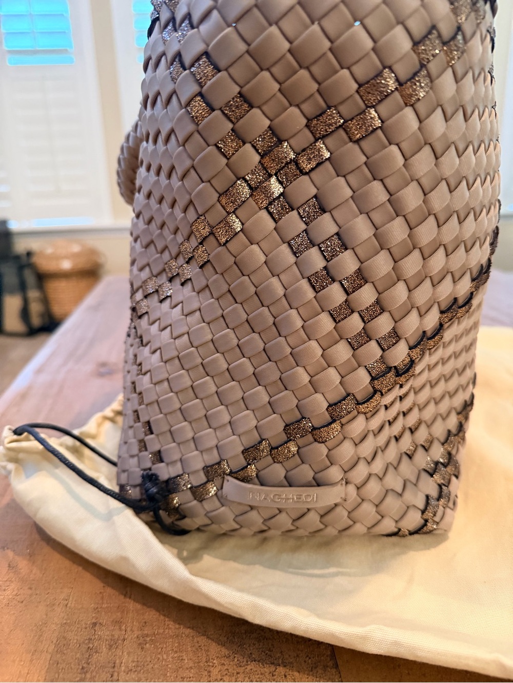 Naghedi St. Barths Woven Tote in Cashmere and Bronze Metallic, Medium - Picture 4 of 14